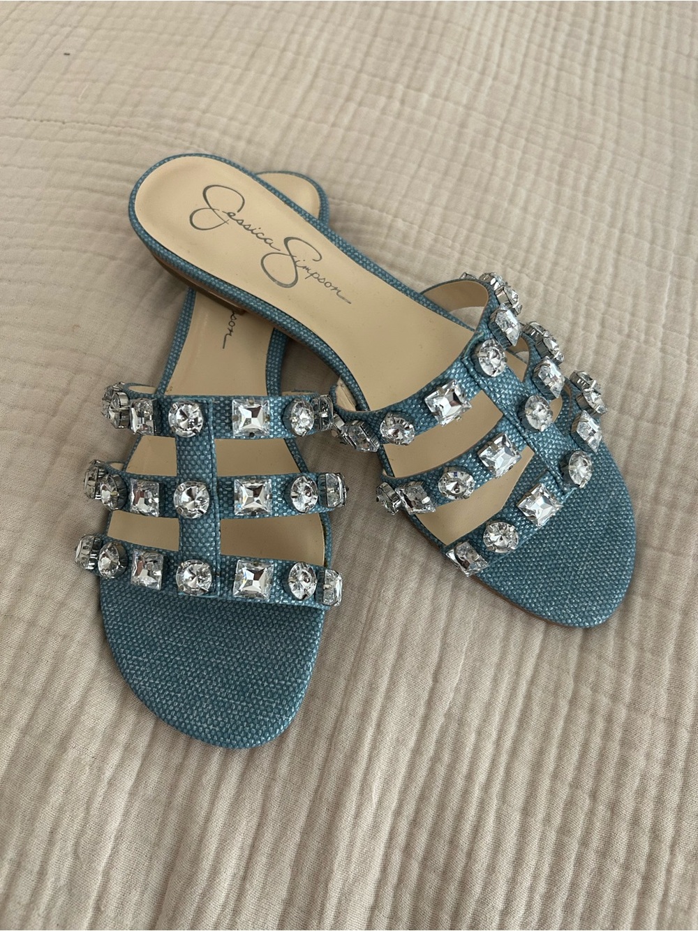 Jessica Simpson Crystal Embellished Blue Sandals